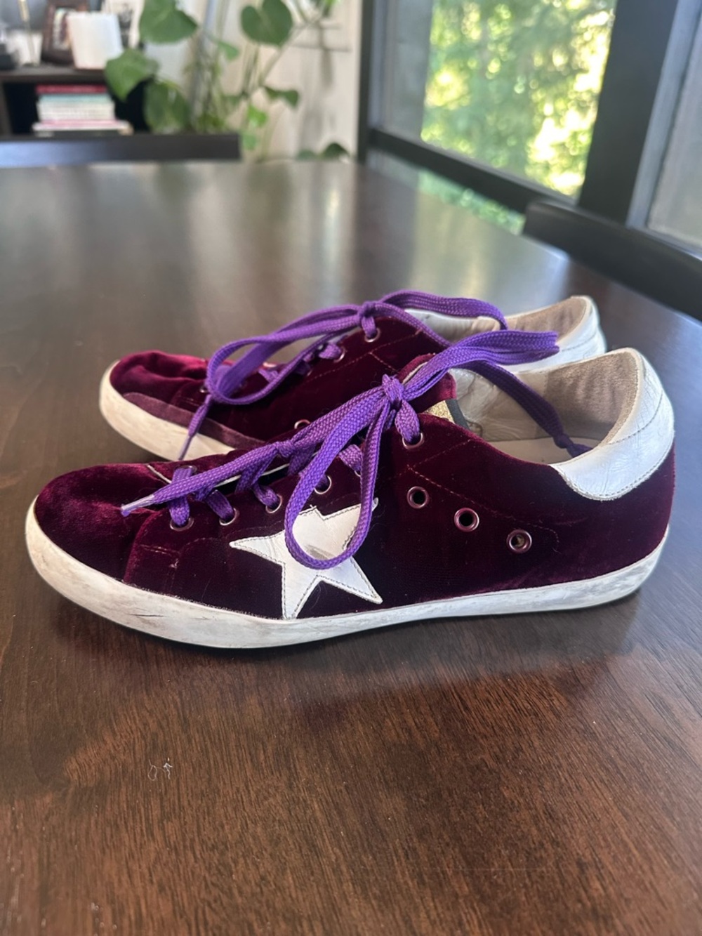 Golden Goose Superstar Burgundy Velvet Star Low Top Sneakers White Star 39 8.5